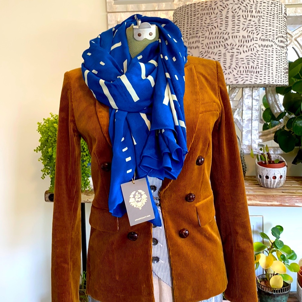 NWT A Peace Treaty Royal Blue Silk Scarf 100%